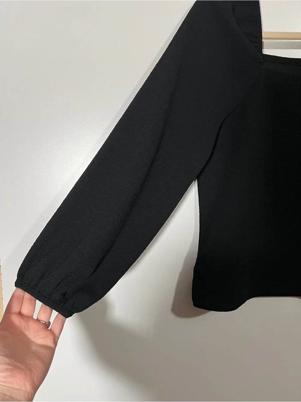 Madewell Crepe Square Neck Puff Sleeve Top in Black Size Small